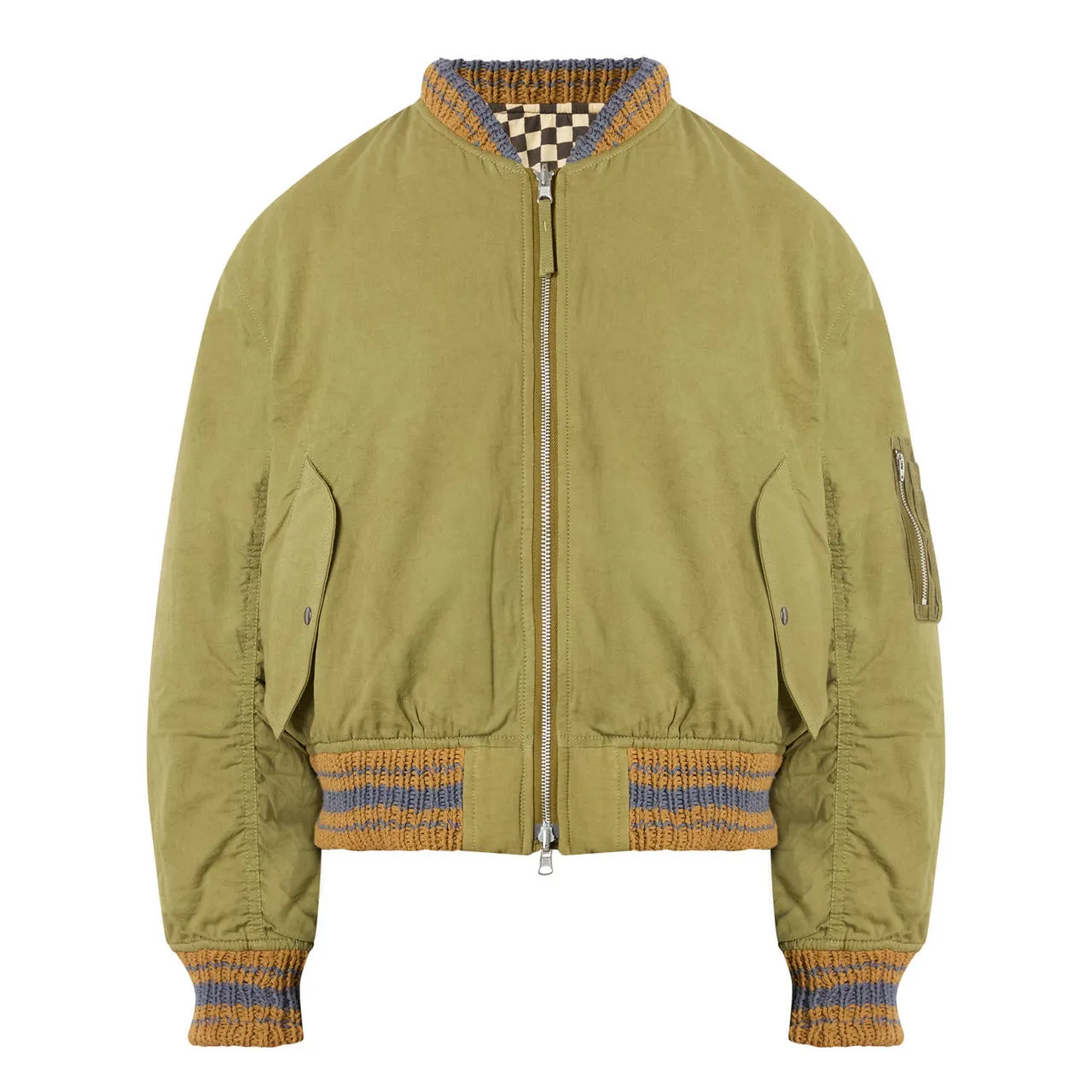 STORY MFG The Sustainable Edit Seed Reversible Check Bomber Jacket - Olive