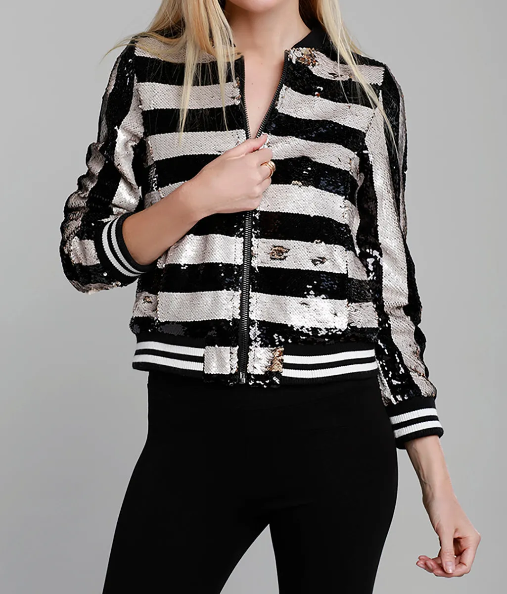 Striped Sequin Bomber Jacket