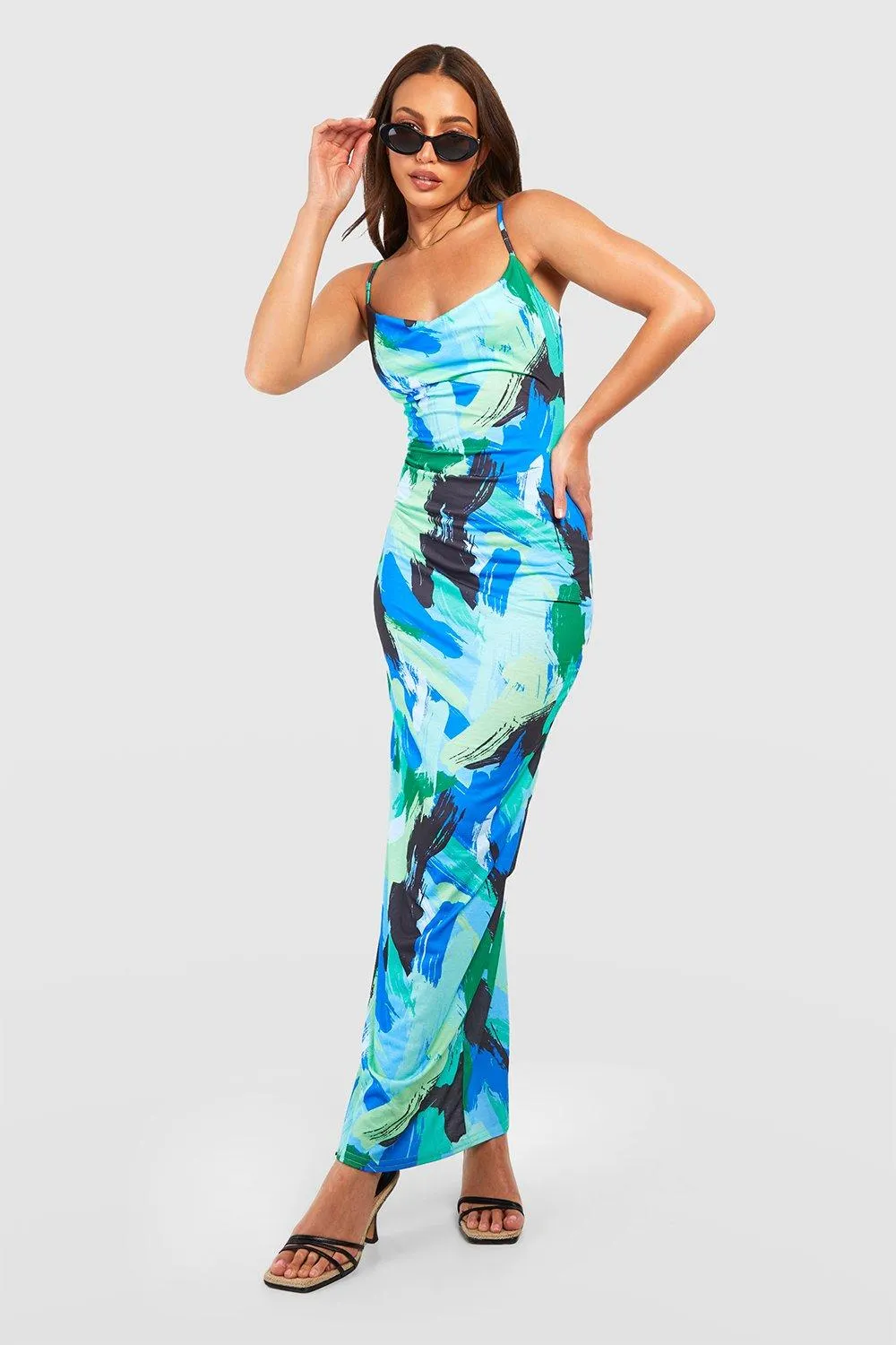 Tall Bright Abstract Cowl Maxi Dress