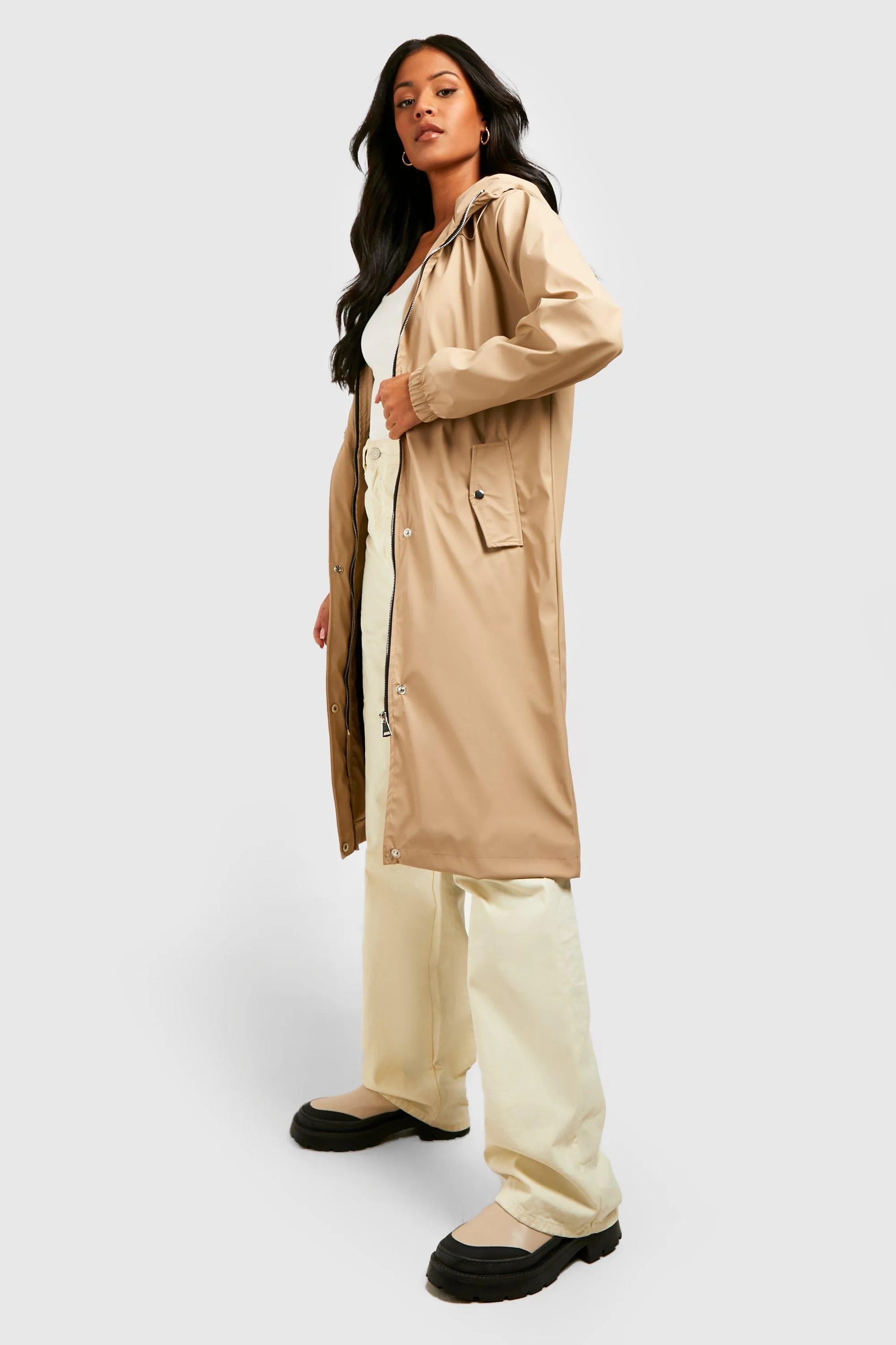 Tall Coated Hooded Longline Rain Anorak