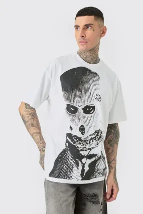 Tall Oversized Mono Balaclava Graphic T-Shirt In White