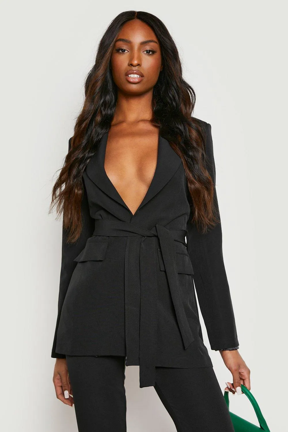 Tall Tie Waist Fitted Tailored Blazer