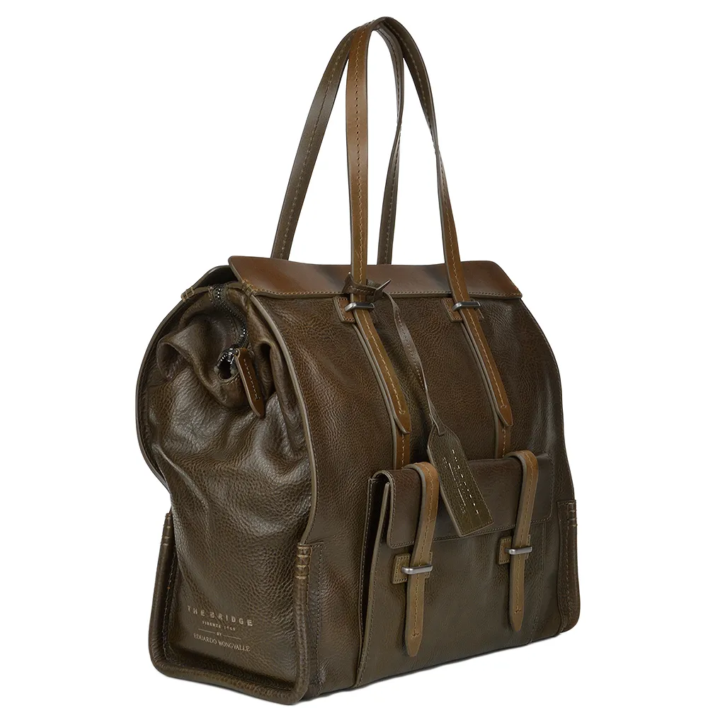 The Bridge Italian Unisex Medium Travel Shopper Bag Oliver Green/ruthenium - 065034 1P 1C NH