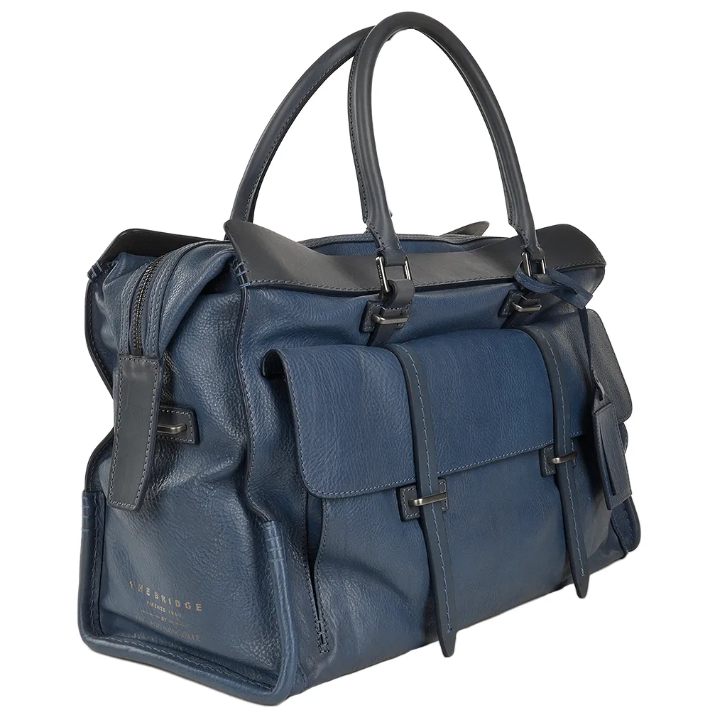 The Bridge Unisex Medium Italian Travel Shopper Bag Rain Blue- 065074 1P 2K NH