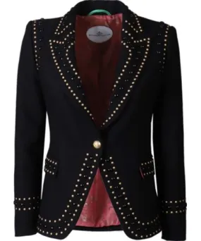 The Extreme Collection Women's Statement Black Blazer With Gold And Black Studded Embellishments Rock Star