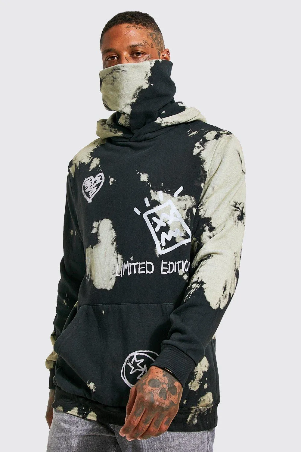 Tie Dye Graffiti Snood Hoodie