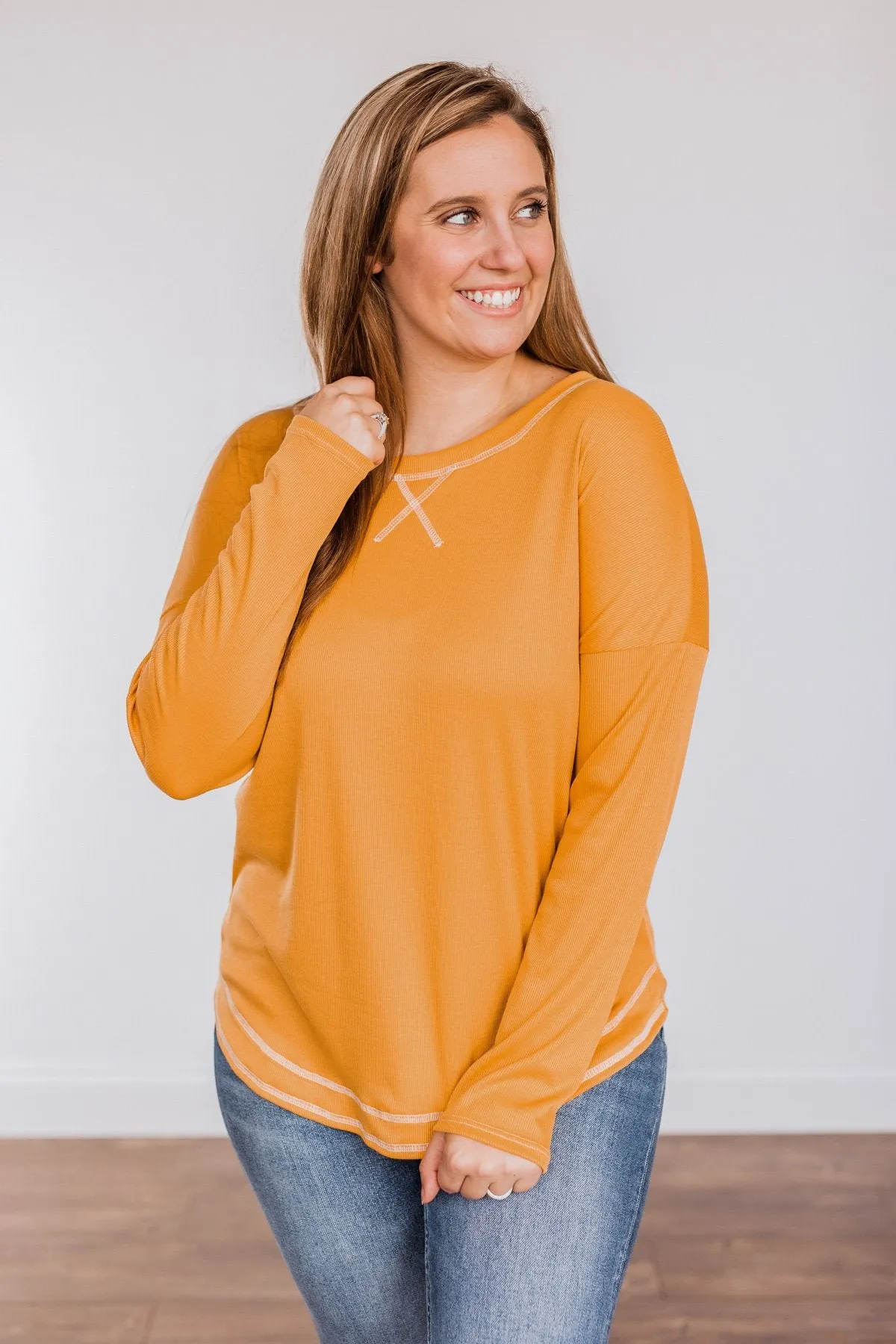 True To Your Heart Long Sleeve Top- Golden Yellow