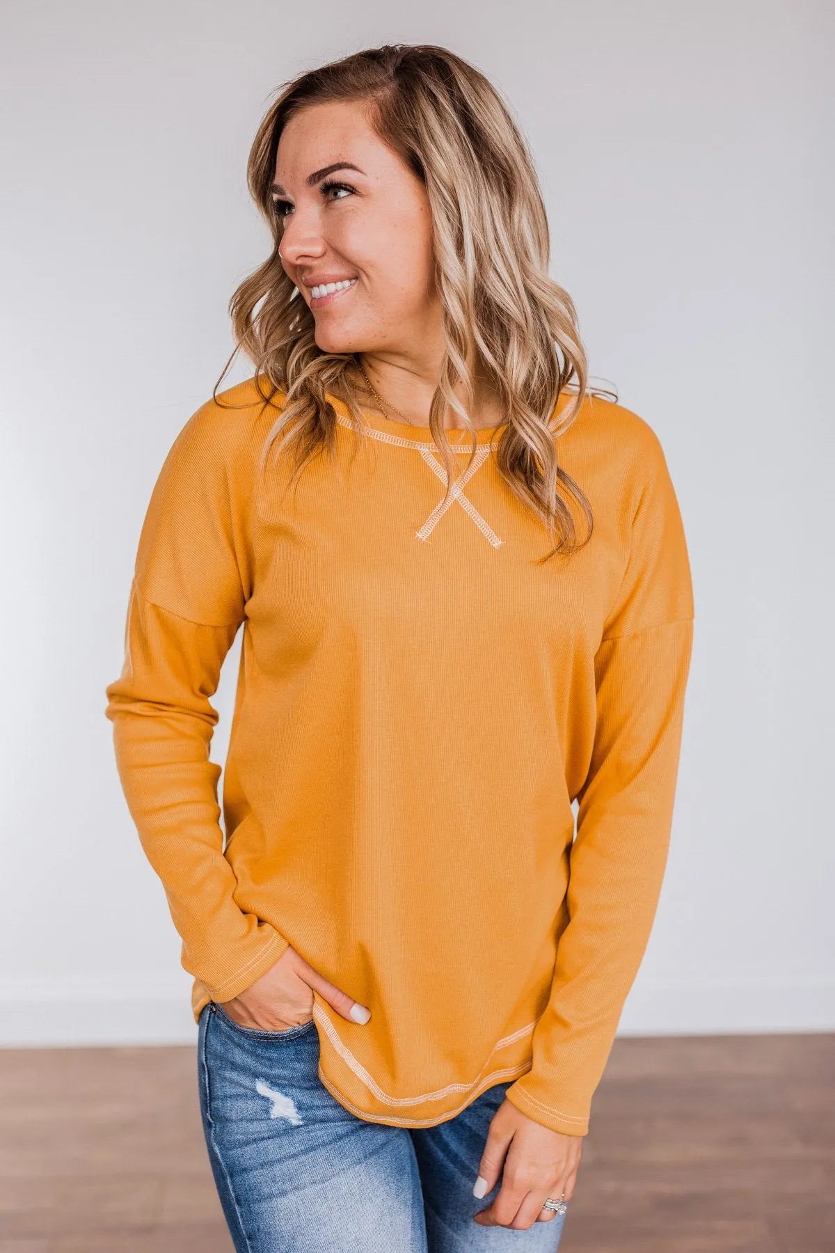 True To Your Heart Long Sleeve Top- Golden Yellow