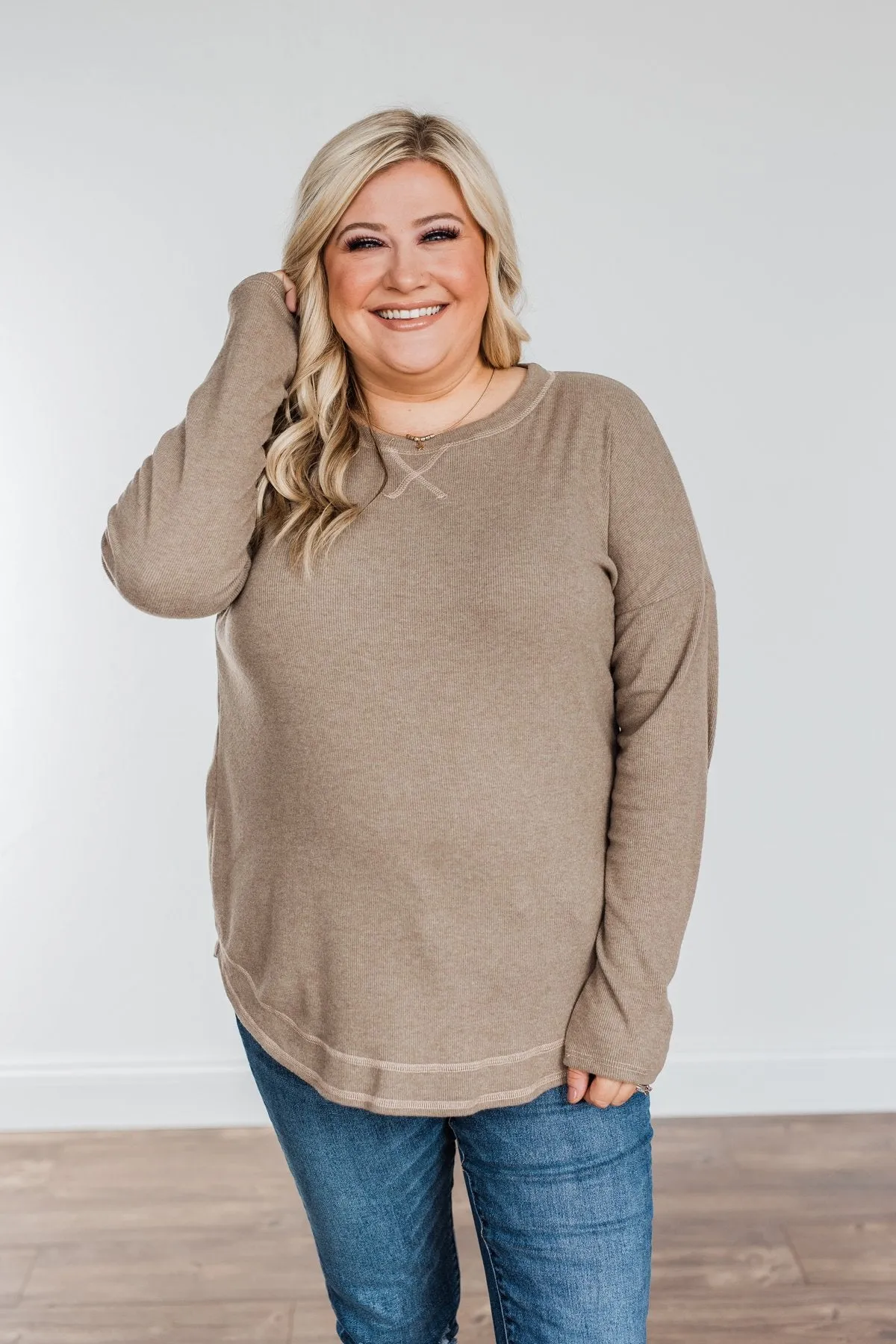 True To Your Heart Long Sleeve Top- Mocha