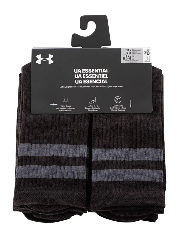 Under Armour 6-Pack Essential Crew Socks - Black