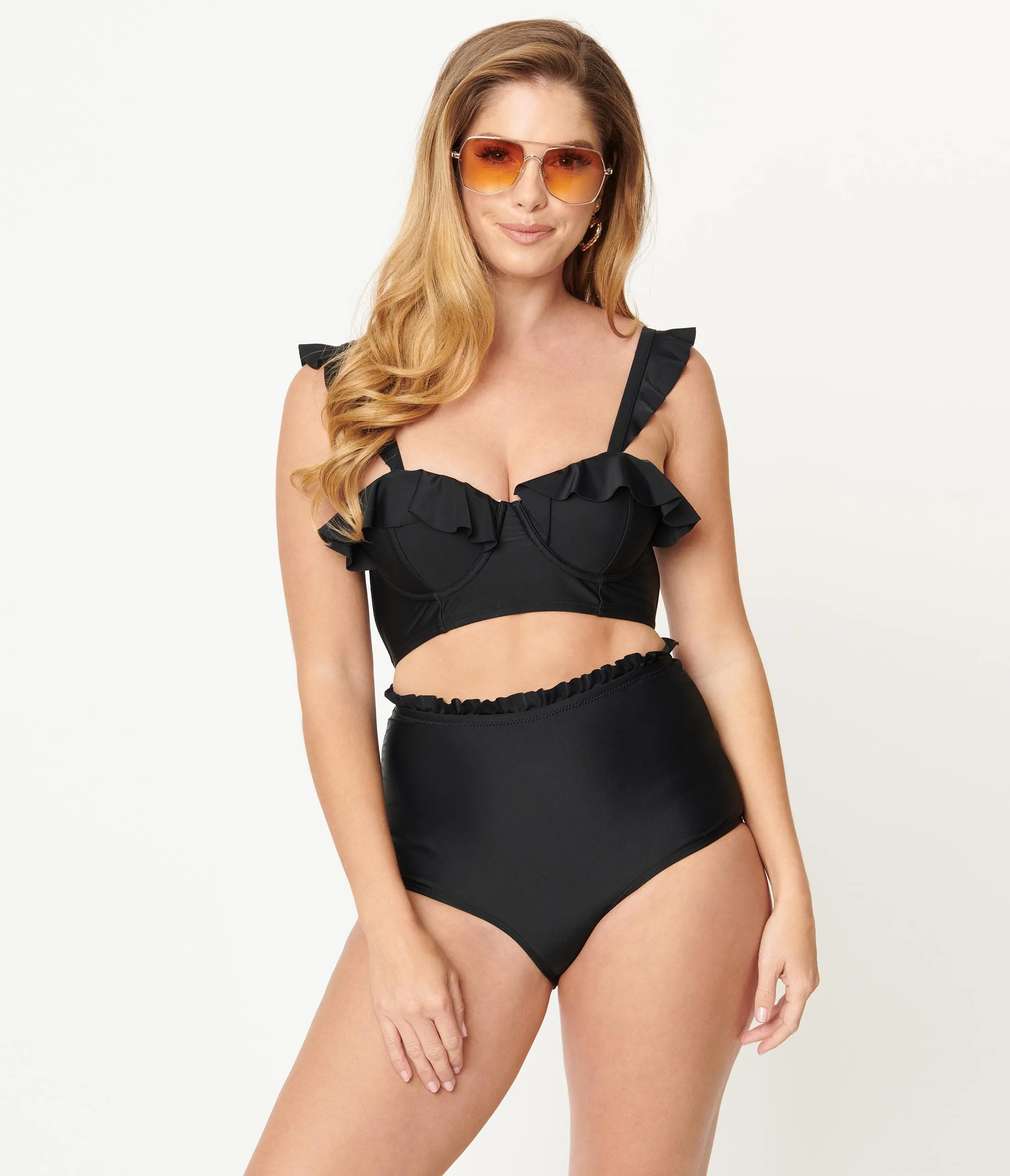 Unique Vintage Black High Waist Cape May Swim Bottom