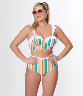 Unique Vintage Rainbow Striped Cape May Swim Bottoms