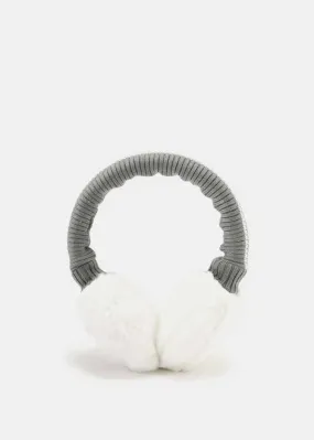 White/Grey Faux Fur Earmuffs - White/Grey