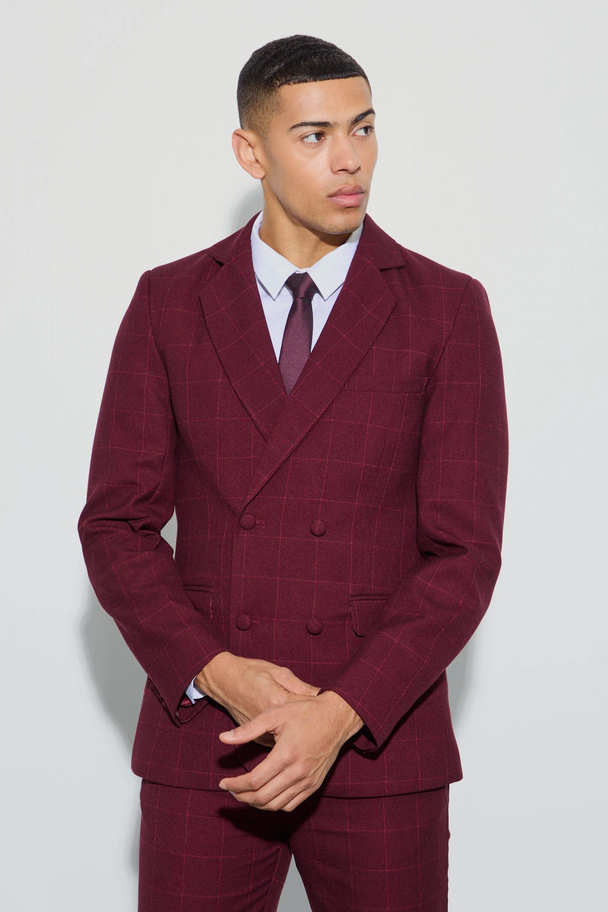 Window Check Double Breasted Slim Fit Blazer