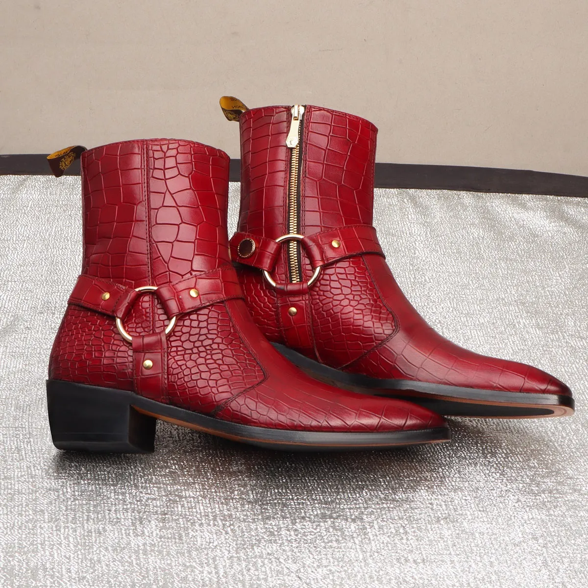 Wine Chelsea Boots with Stylish Buckle Strap in Deep Cut Leather by Brune & Bareskin