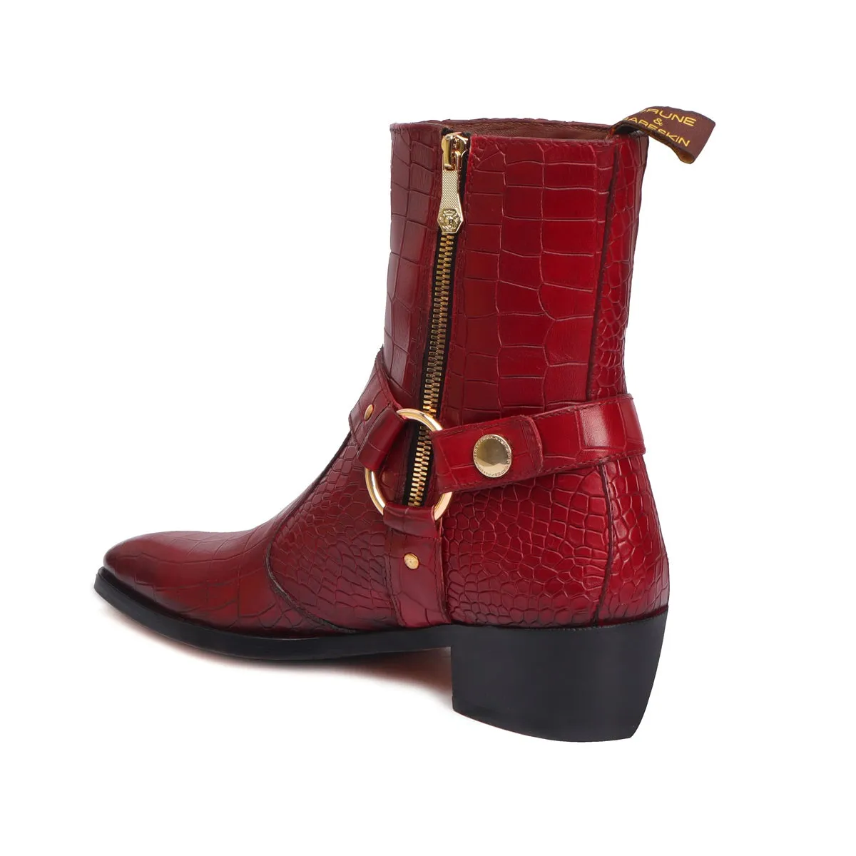 Wine Chelsea Boots with Stylish Buckle Strap in Deep Cut Leather by Brune & Bareskin