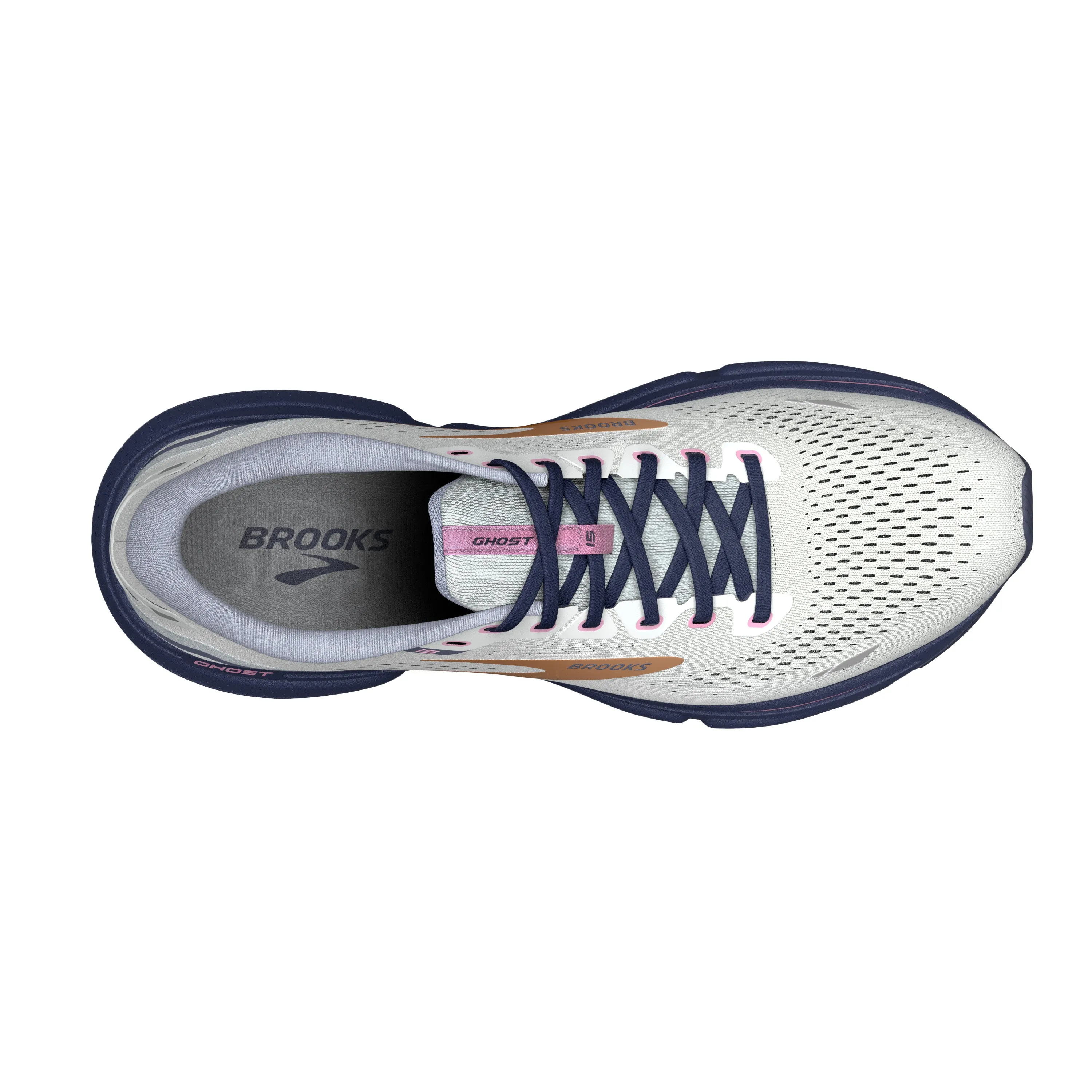 Women's Brooks Ghost 15 1203801B492 Color: Spa Blue/Neo Pink/ Copper