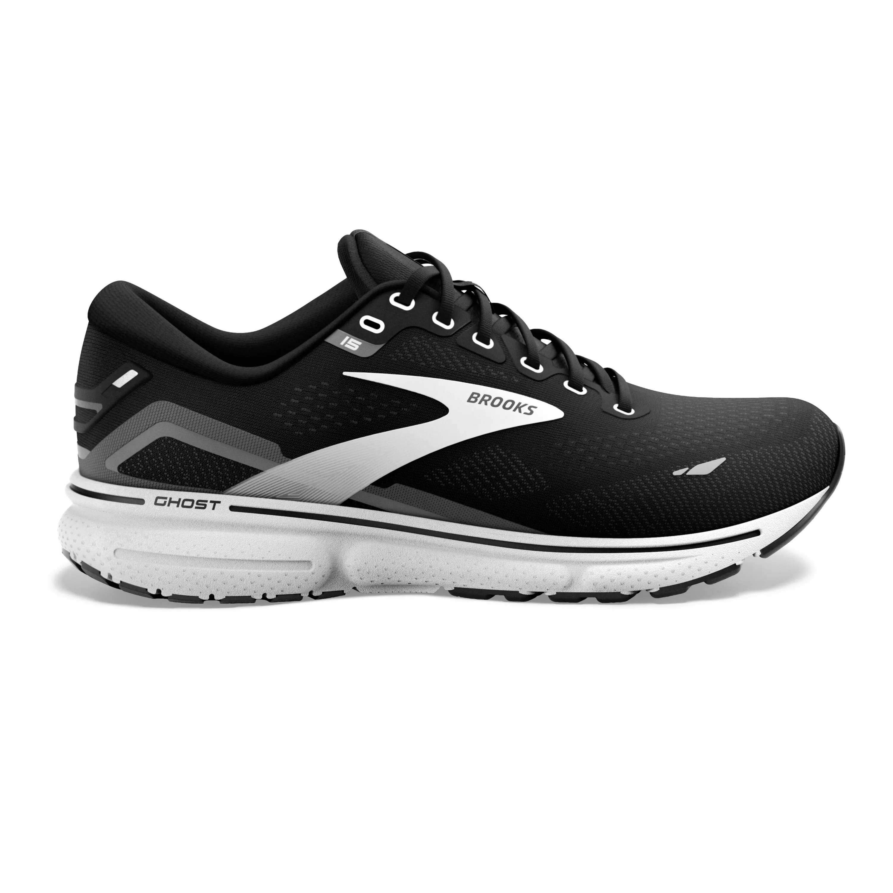 Women's Brooks Ghost 15 1203801D012 Color: Black/Blackened Pearl/White (WIDE WIDTH)