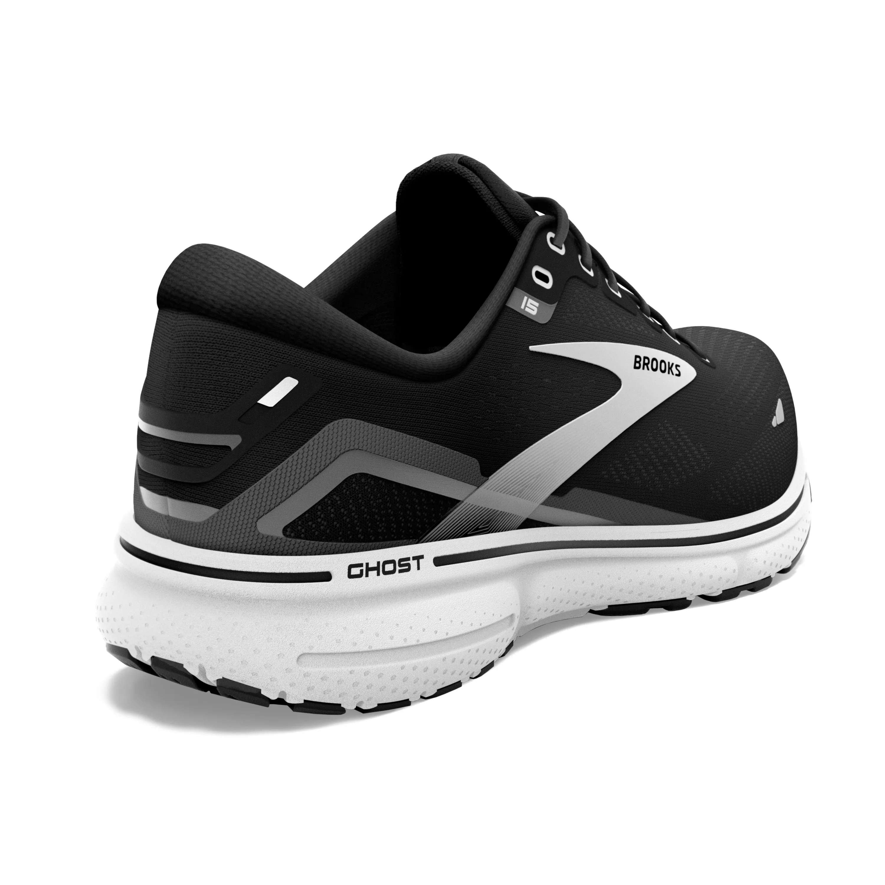 Women's Brooks Ghost 15 1203801D012 Color: Black/Blackened Pearl/White (WIDE WIDTH)