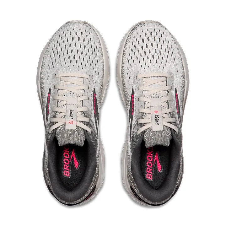 WOMEN'S BROOKS GHOST 16 1204071B006 COLOR: GREY/GARGOYLE/PINK