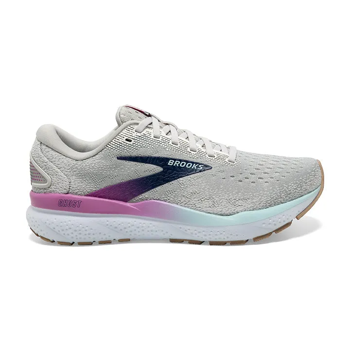 Women's Brooks Ghost 16 Wide 1204071D175 Color: White/Grey/Estate Blue