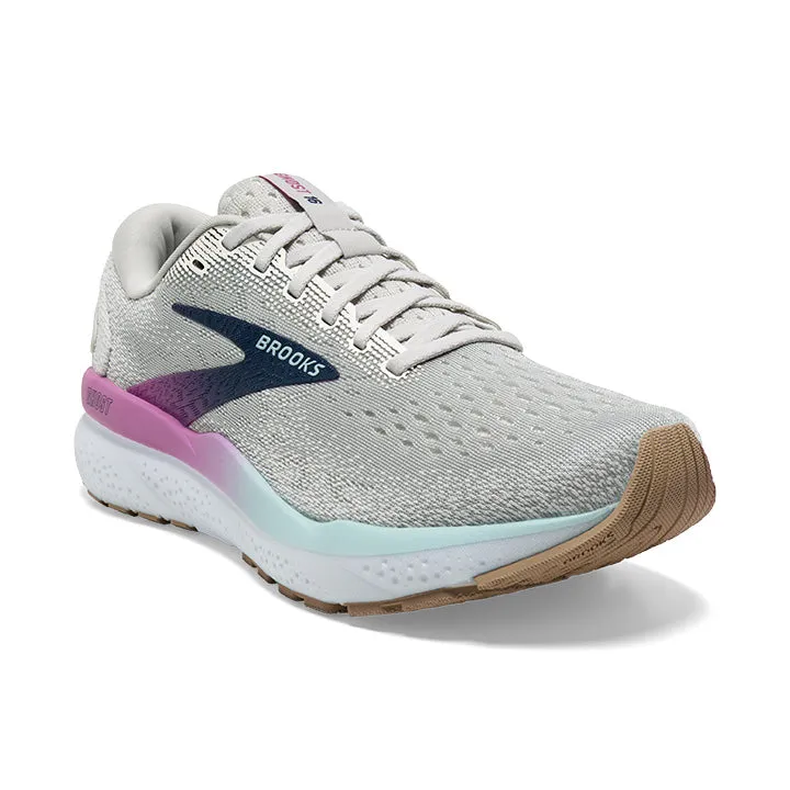 Women's Brooks Ghost 16 Wide 1204071D175 Color: White/Grey/Estate Blue