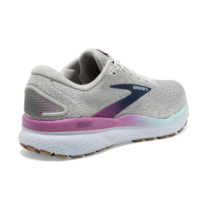 Women's Brooks Ghost 16 Wide 1204071D175 Color: White/Grey/Estate Blue