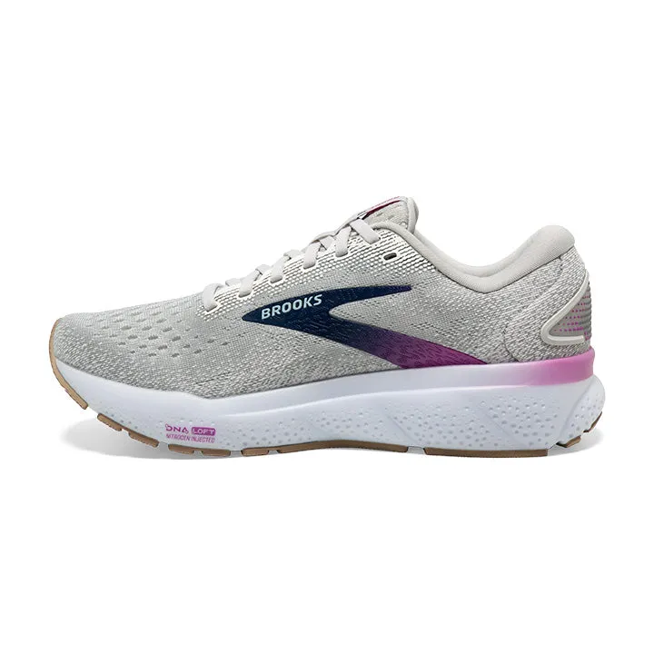 Women's Brooks Ghost 16 Wide 1204071D175 Color: White/Grey/Estate Blue