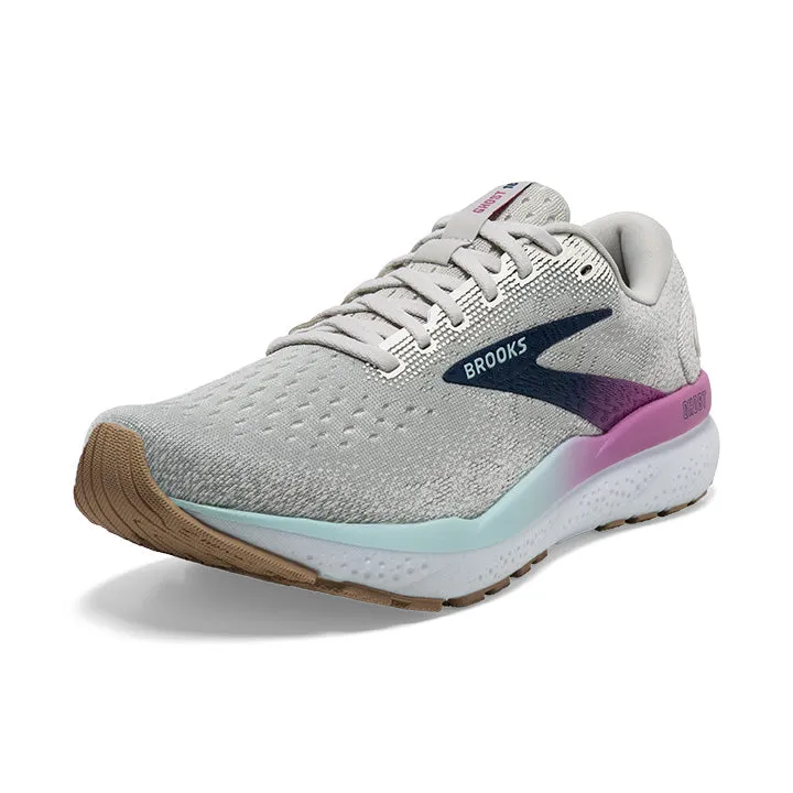 Women's Brooks Ghost 16 Wide 1204071D175 Color: White/Grey/Estate Blue