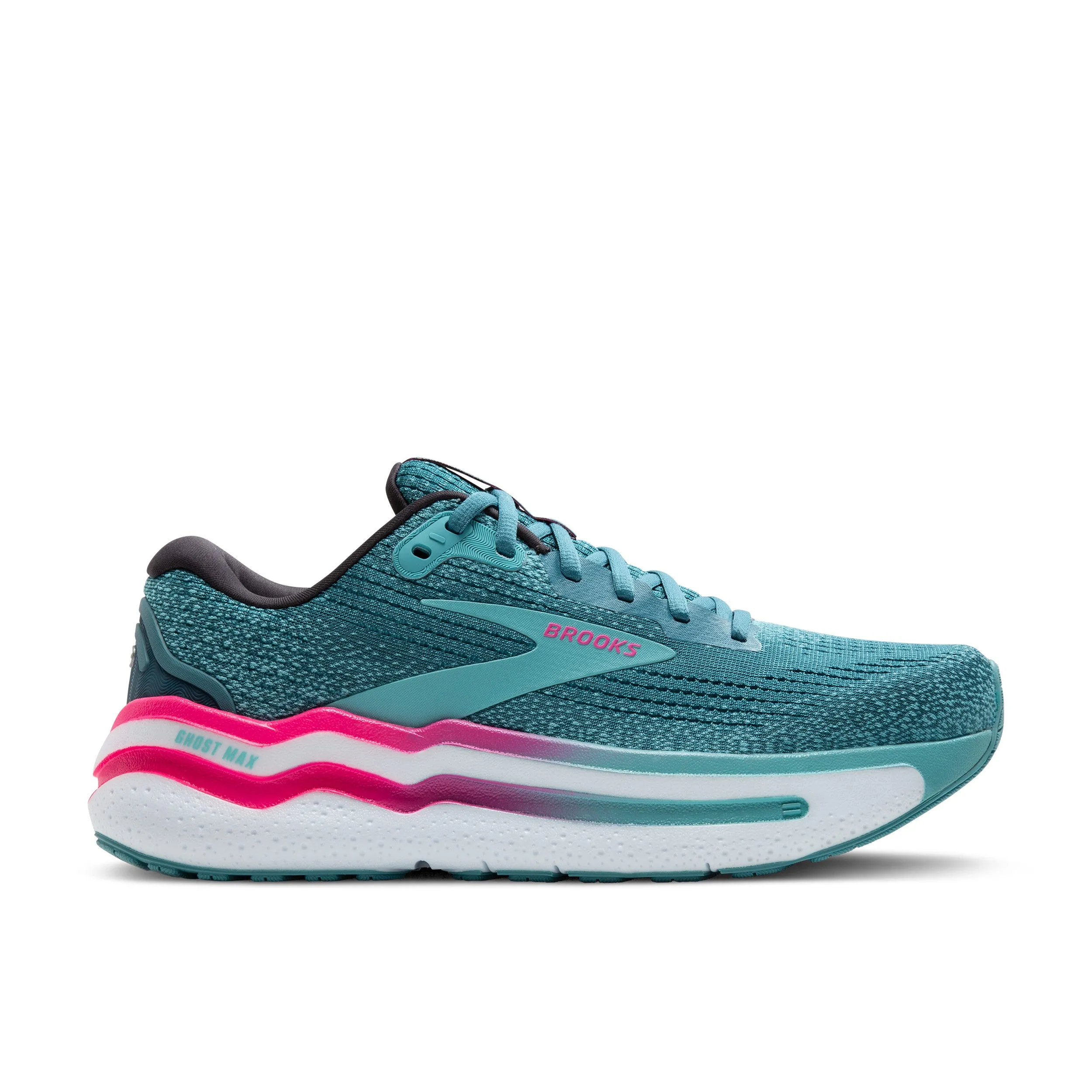 WOMEN'S BROOKS GHOST MAX 2 1204201B475 COLOR:  STORM BLUE/KNOCKOUT BLUE/KNOCKOUT PINK/AQUA