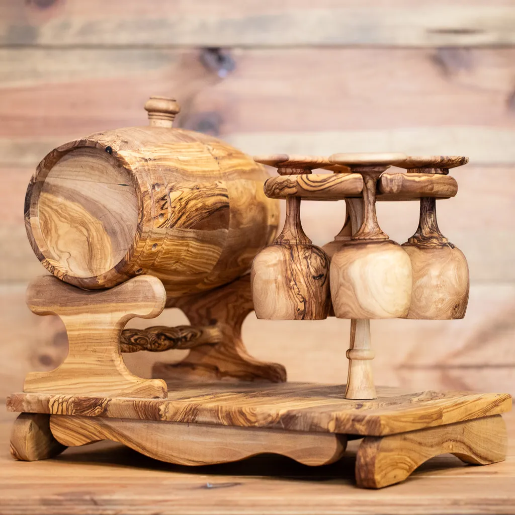 Wooden Barrel and 4 cups set