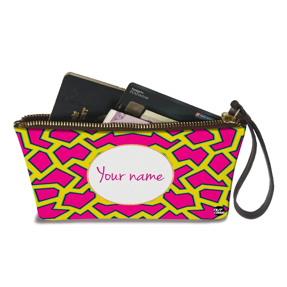 Wristlet Pouch - Yellow Pink Design