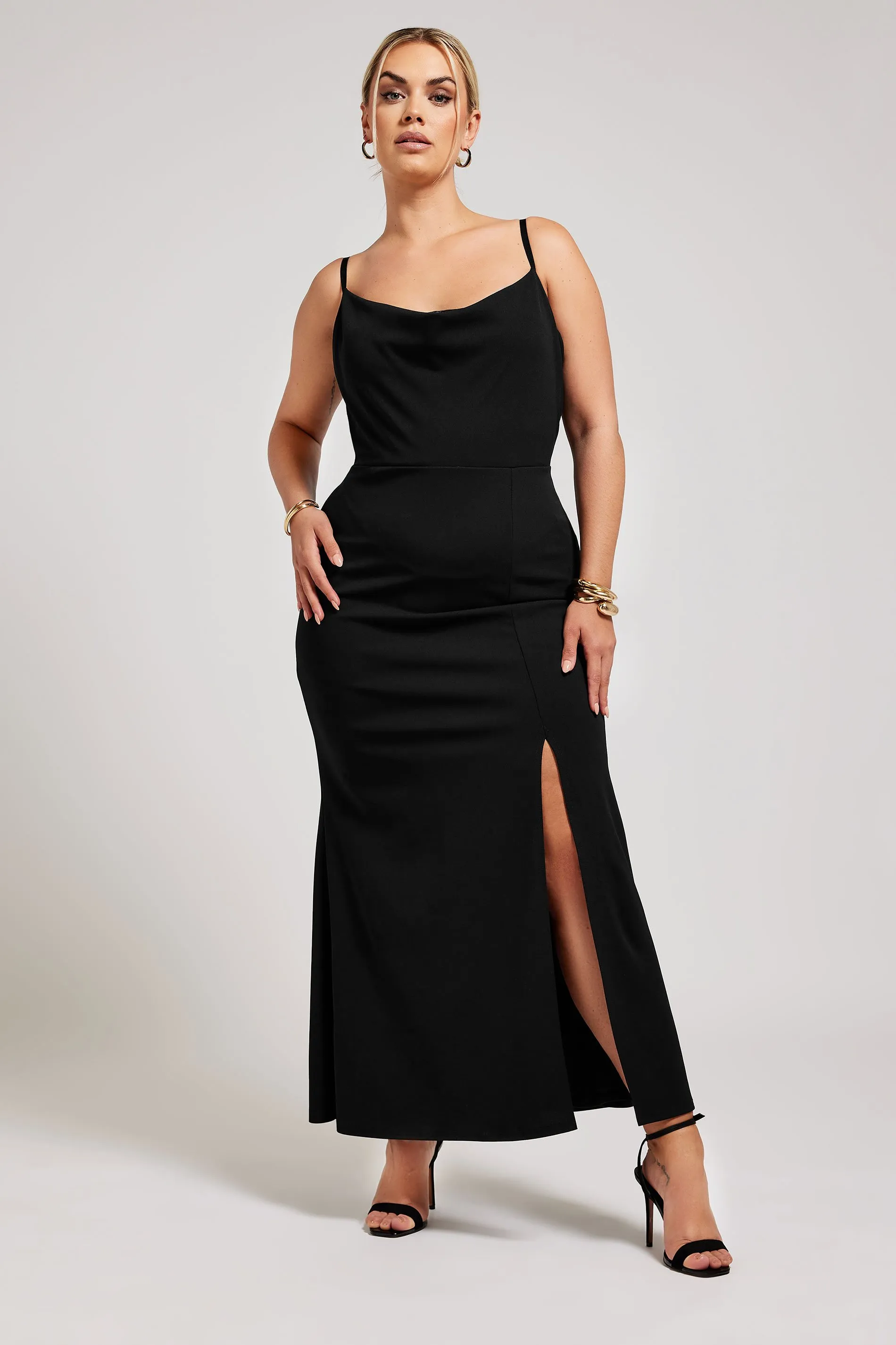 YOURS LONDON Curve Black Lace Cowl Neck Maxi Dress