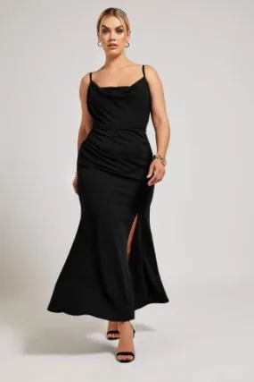 YOURS LONDON Curve Black Lace Cowl Neck Maxi Dress