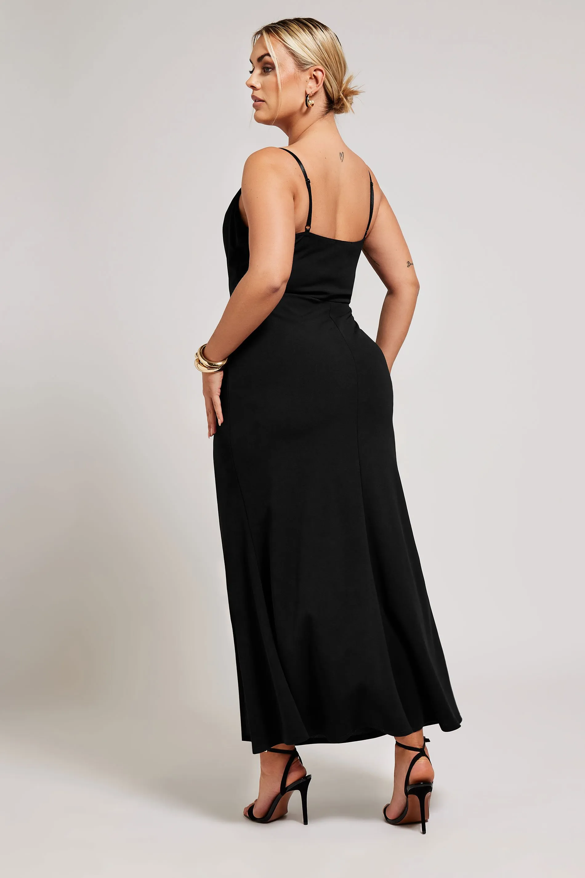 YOURS LONDON Curve Black Lace Cowl Neck Maxi Dress