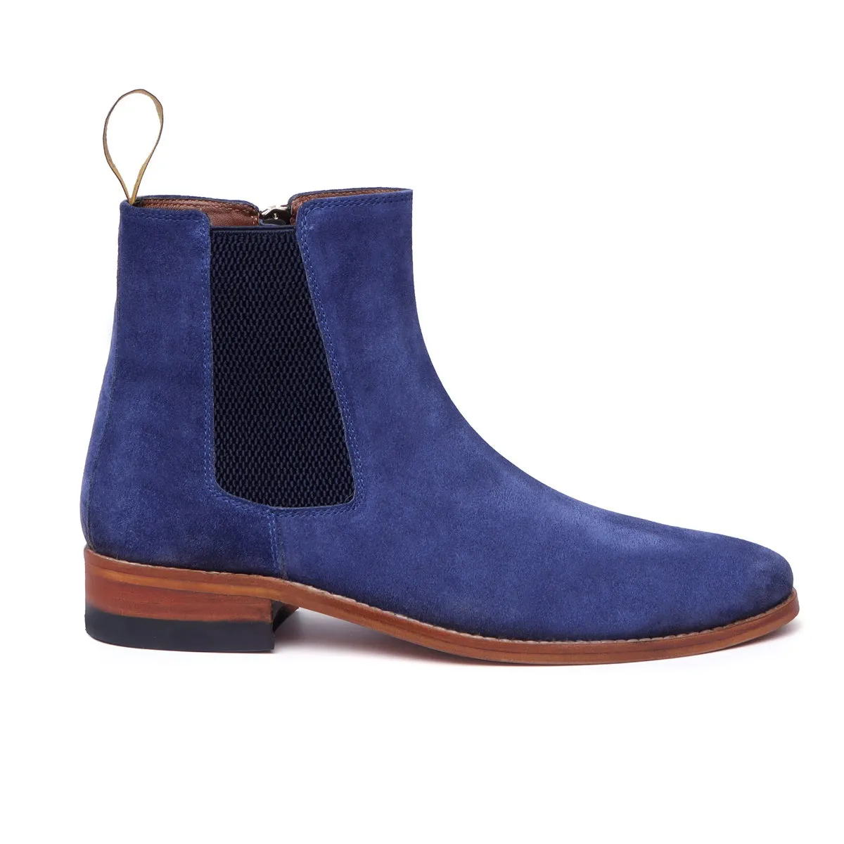 Zipper Blue Chelsea Boots In Suede Leather