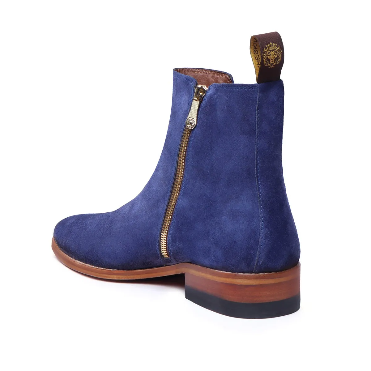 Zipper Blue Chelsea Boots In Suede Leather