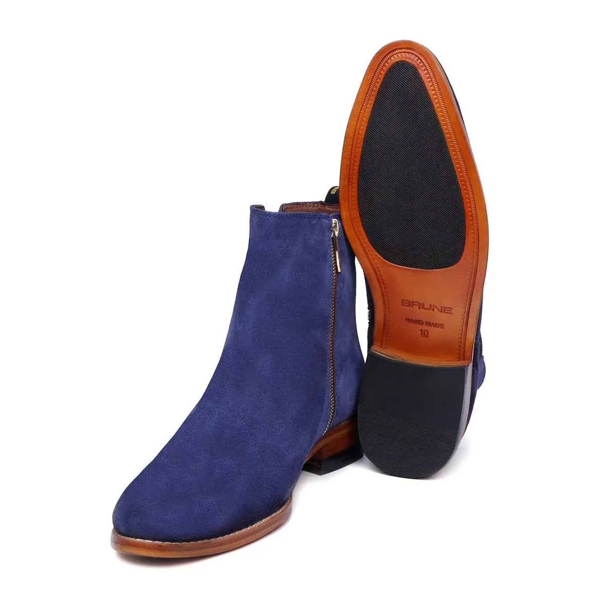 Zipper Blue Chelsea Boots In Suede Leather