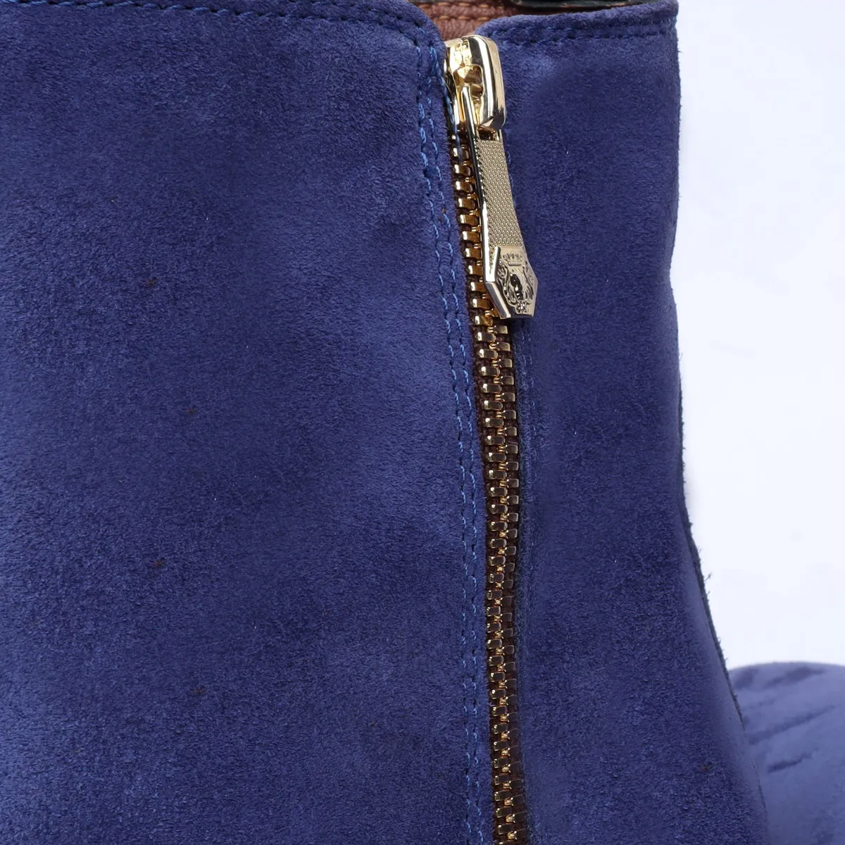 Zipper Blue Chelsea Boots In Suede Leather