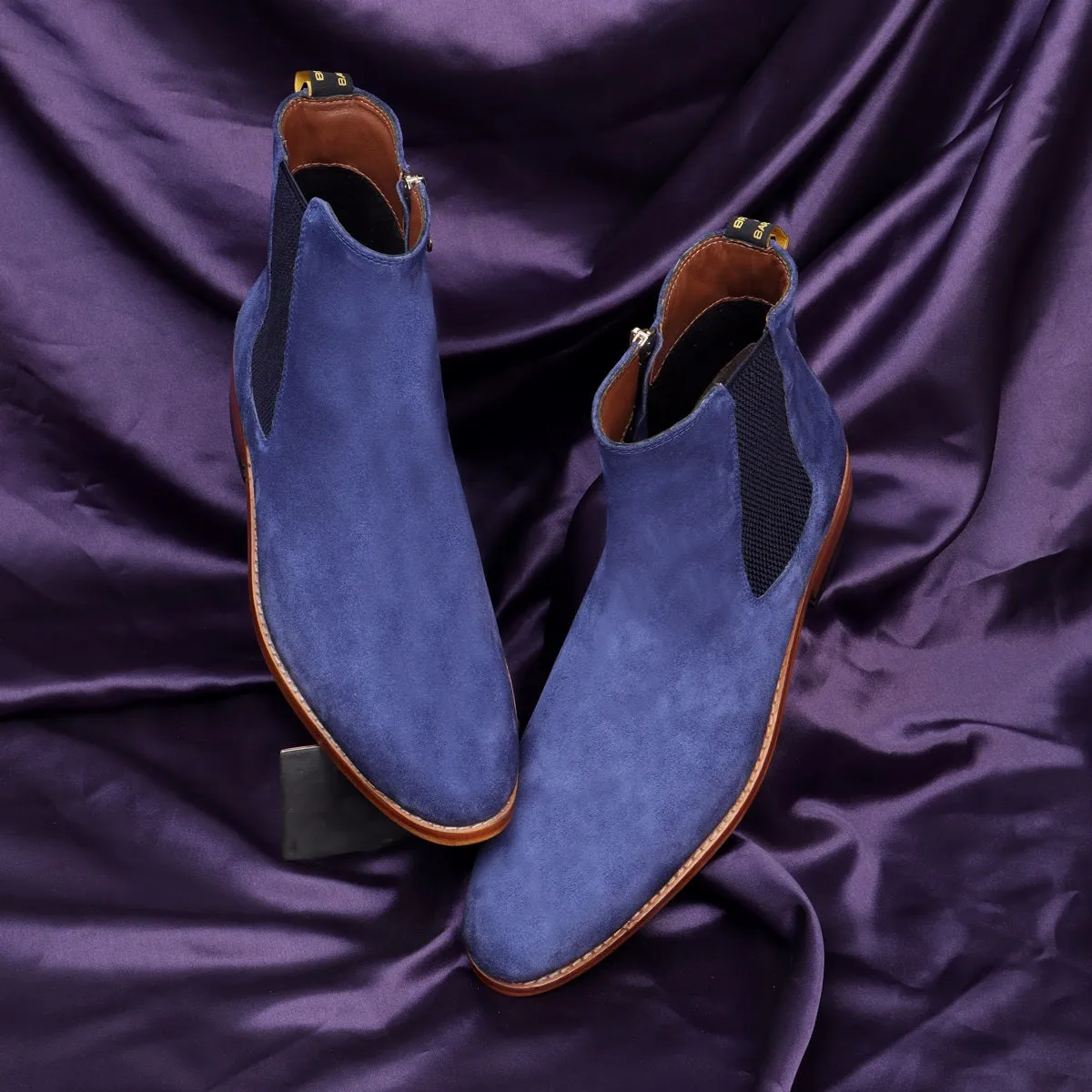 Zipper Blue Chelsea Boots In Suede Leather